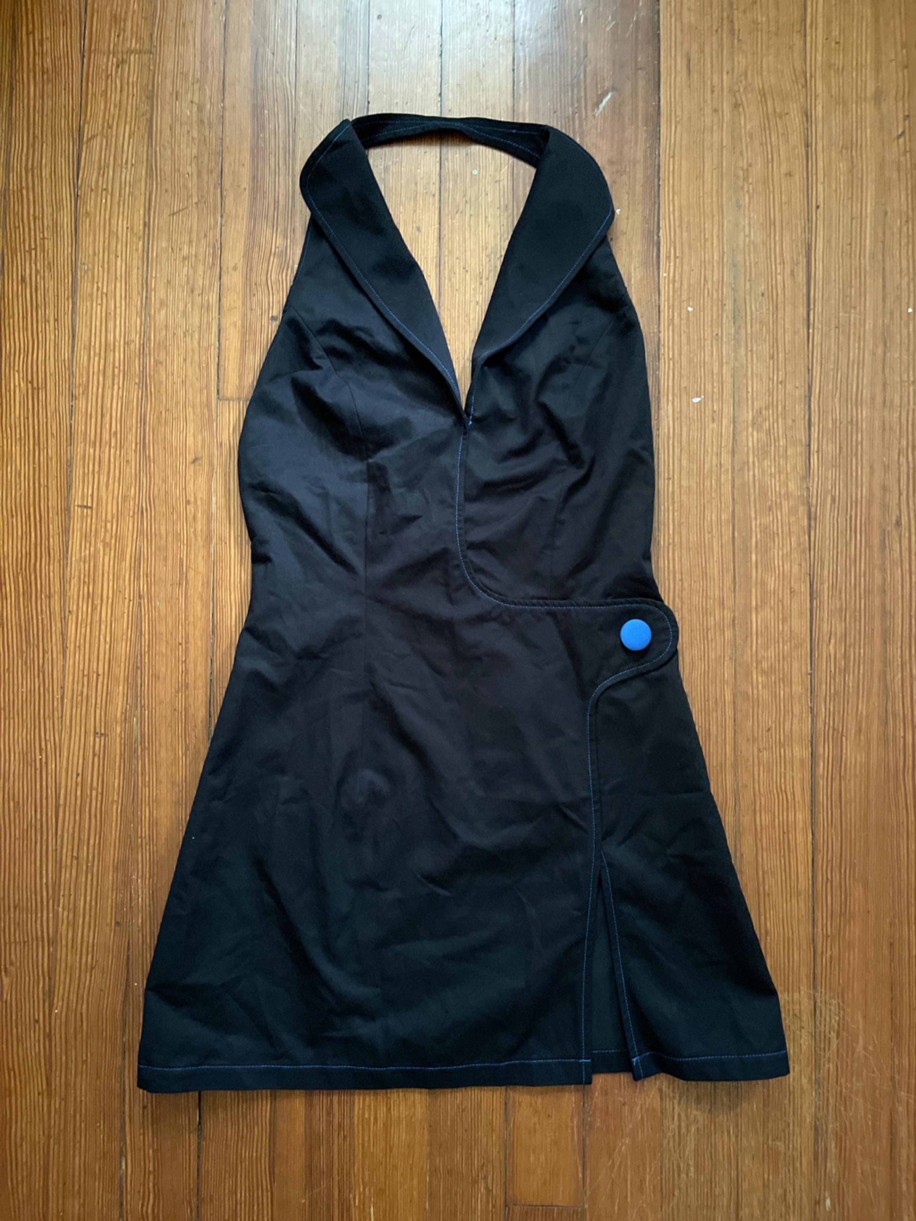 Santos By Monica Penelope Halter Dress In Black Mini Retro Electric Blue Accent — image 5 of 8